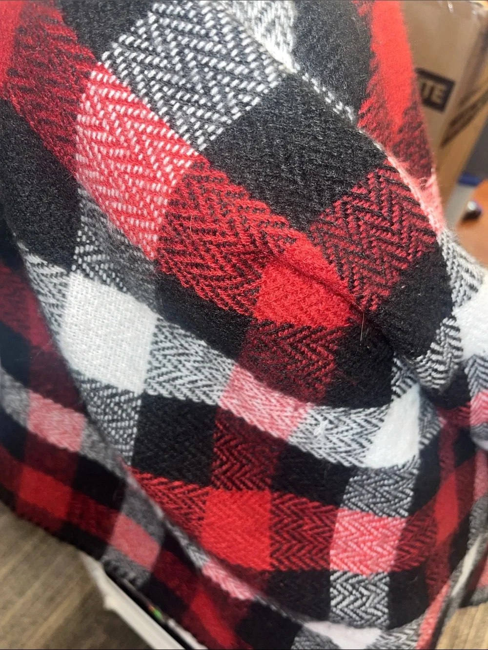 Plaid Knit Wrap Scarf - Red, Black & White reversible perfect for traveling S35